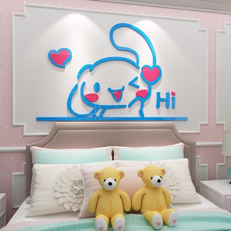 可爱玉桂狗贴画卧室床头3d立体墙贴温馨卡通卧室儿童房布置装饰贴