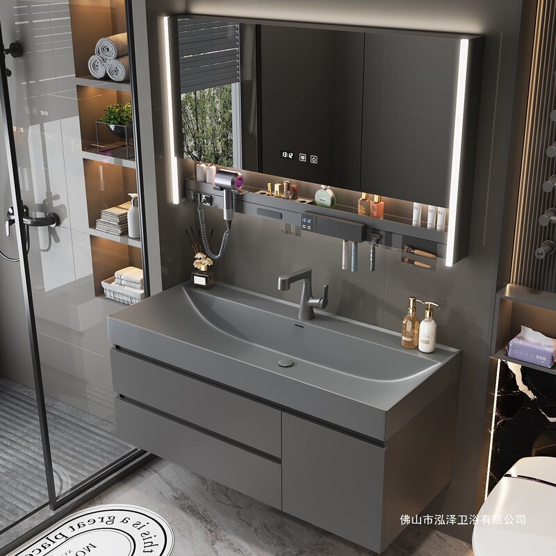 New Model of Gold-Plated Stone Ocean Basin with a Skin-Like Texture, Integrated Basin Bathroom Cabinet Set, Washbasin Cabinet, Washbasin, Wash Cabinet, Bathroom Furniture