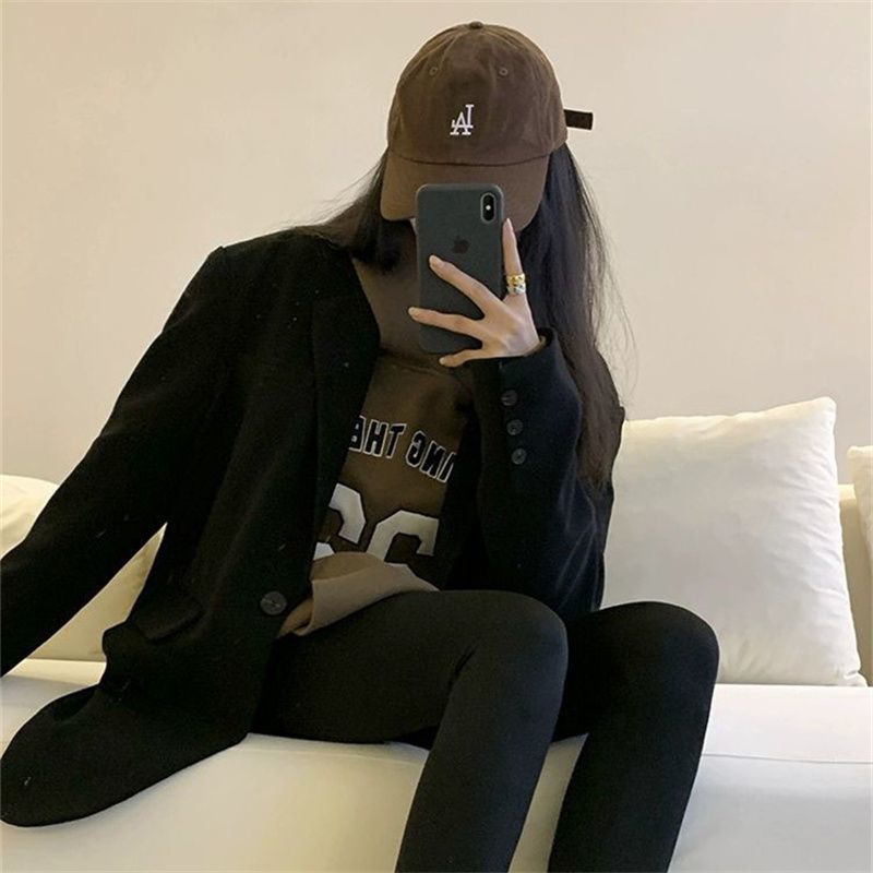 2025春秋新款灰色西服外套西装黑色设计垫肩宽松休闲女式夹克|undefined