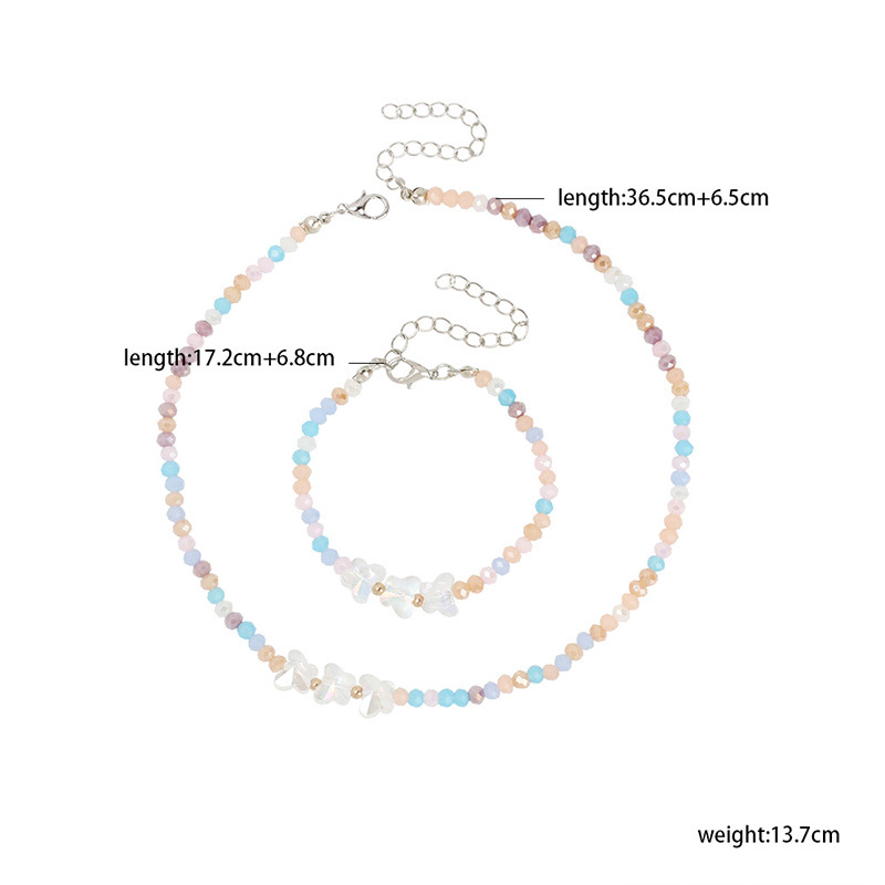 17g Weight Bracelets, Necklace Classification Sweet Butterfly Artificial Crystal Metal Beaded Bracelets Necklace