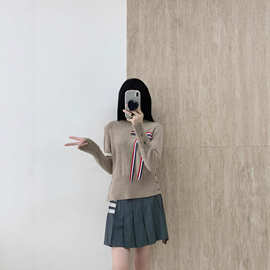 TB新款秋冬季女款羊毛针织毛衣休闲百搭显瘦可拆卸蝴蝶结毛衣