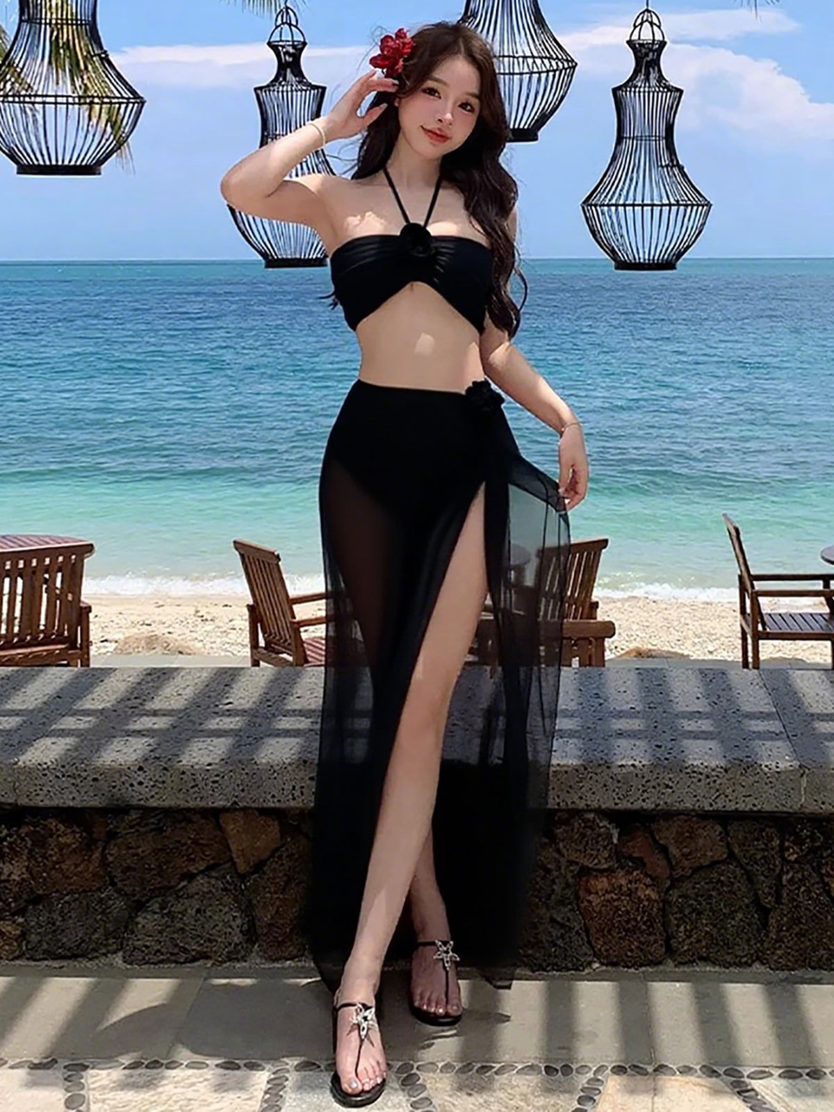 Traje de baño para mujer 2025 nueva chica caliente que cubre la carne, deportes divididos, bikini, natación, chica caliente, traje sexy de tres piezas