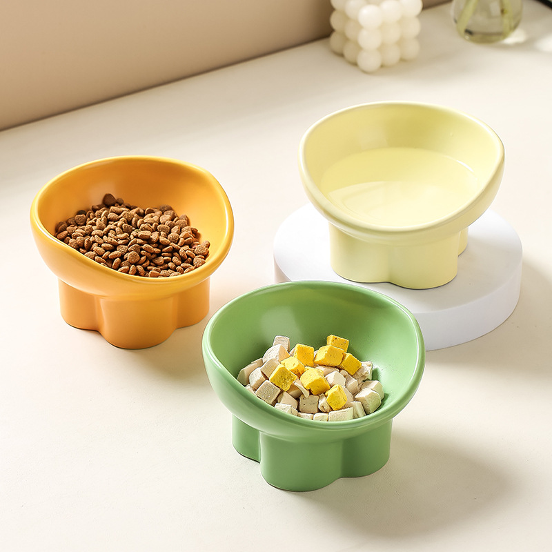 Tazón de cerámica para gatos Tazón de comida para perros Tazón de arroz para gatos Tazón de agua de gran calibre Tazón de boca inclinada Tazón de boca inclinado
