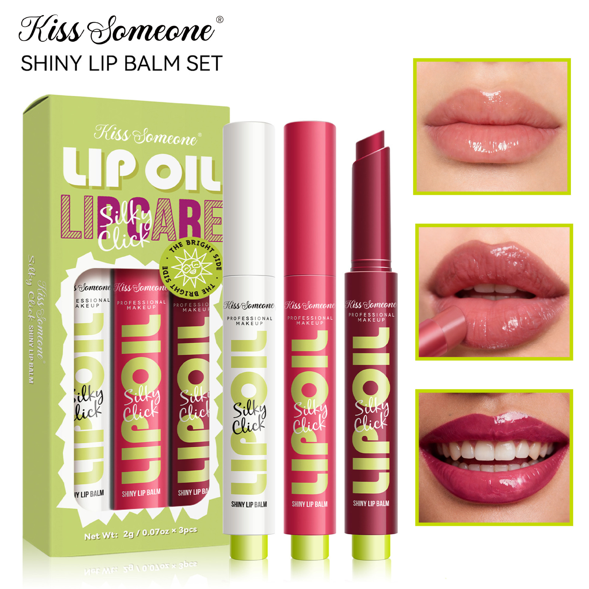 Cross-Border Makeup 3-Piece Press-On Lipstick Set Moisturizing Glossy Solid Lip Balm Non-Stick Cup Lip Gloss