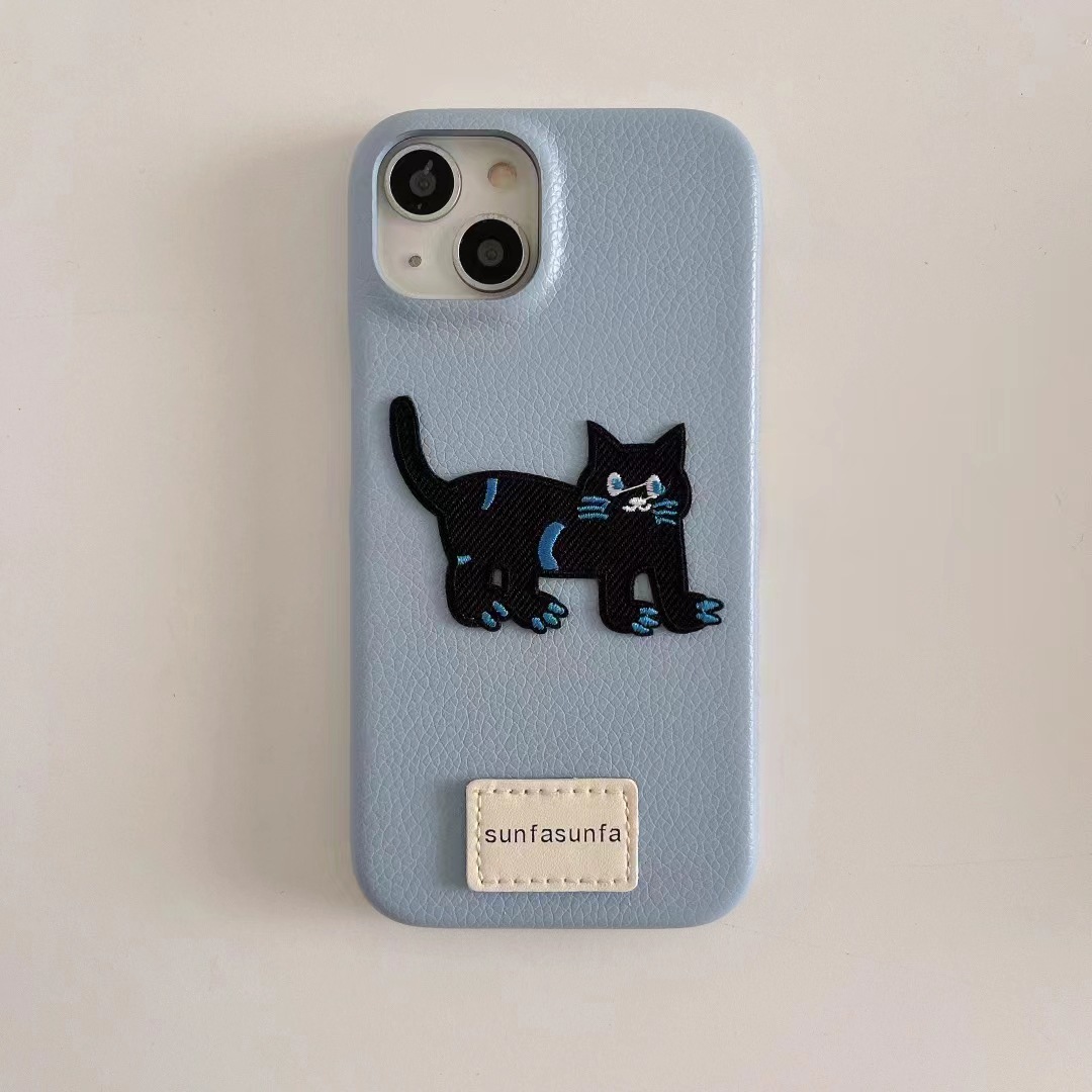 Piel azul bordado de dibujos animados gato sf4