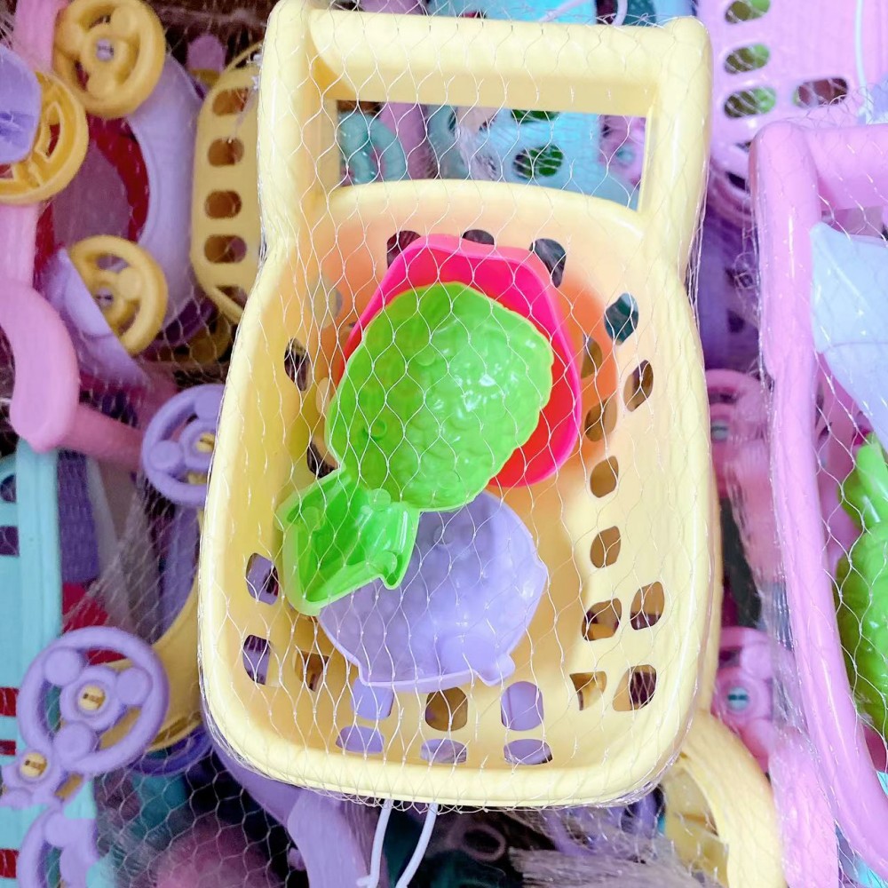 Casa de juegos juguetes carrito de compras para niños mini bolsa de malla carro de arena coche de playa dos yuanes grandes almacenes 2 yuanes super