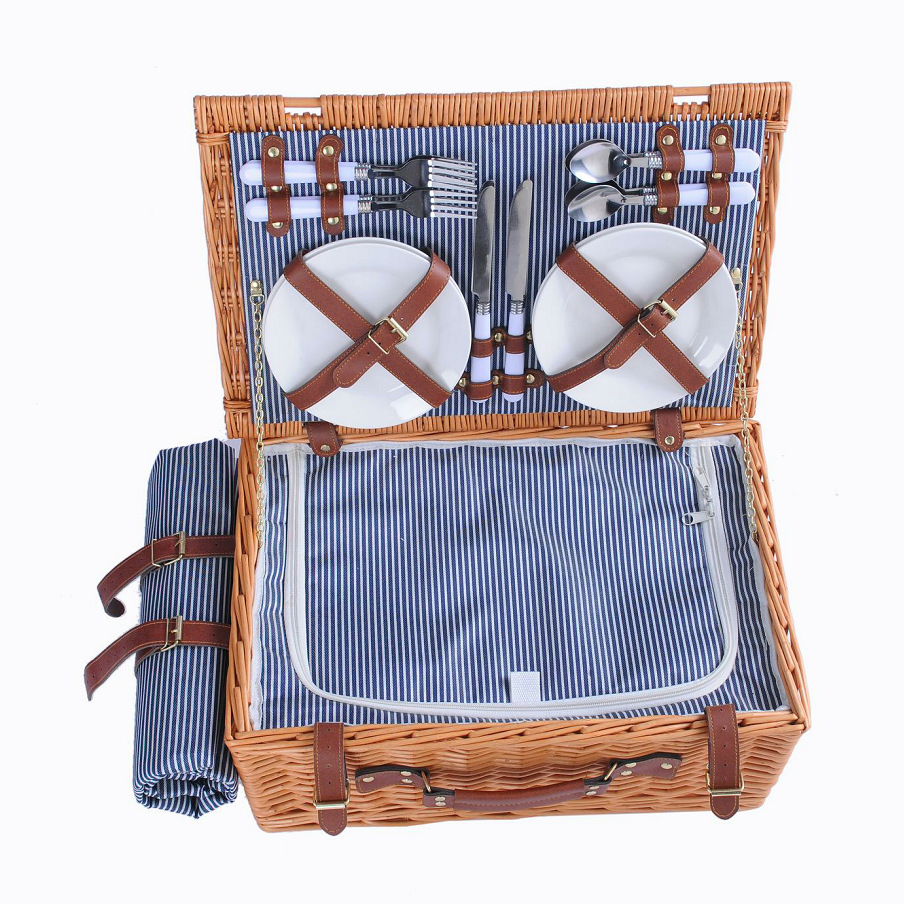 Cestas de comidas de sauce cuadrado personalizadas con bolsas de aislamiento térmico almohadillas de picnic tejidas a mano para cestas de suministros al aire libre se pueden producir muestras