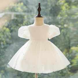 白色儿童公主蓬蓬裙女宝宝周岁晚礼服女童婚纱裙童装礼服直播货源