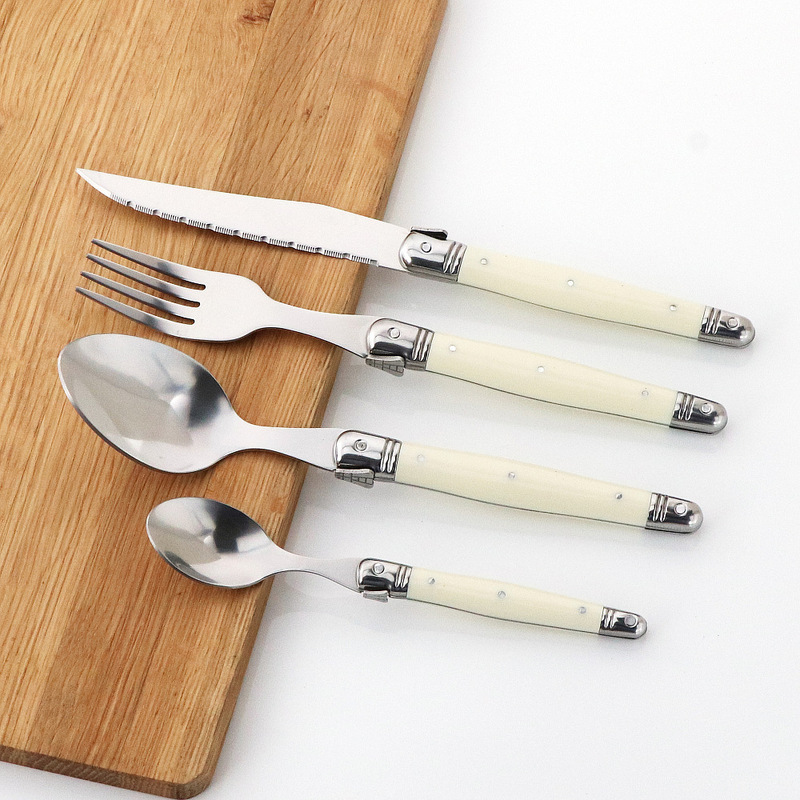In stock stainless steel tableware milk white straight handle knife fork spoon Japanese and Korean style steak knife fork spoon dessert spoon In stock stainless steel tableware milk white straight handle knife fork spoon Japanese and Korean style steak knife fork spoon dessert spoon