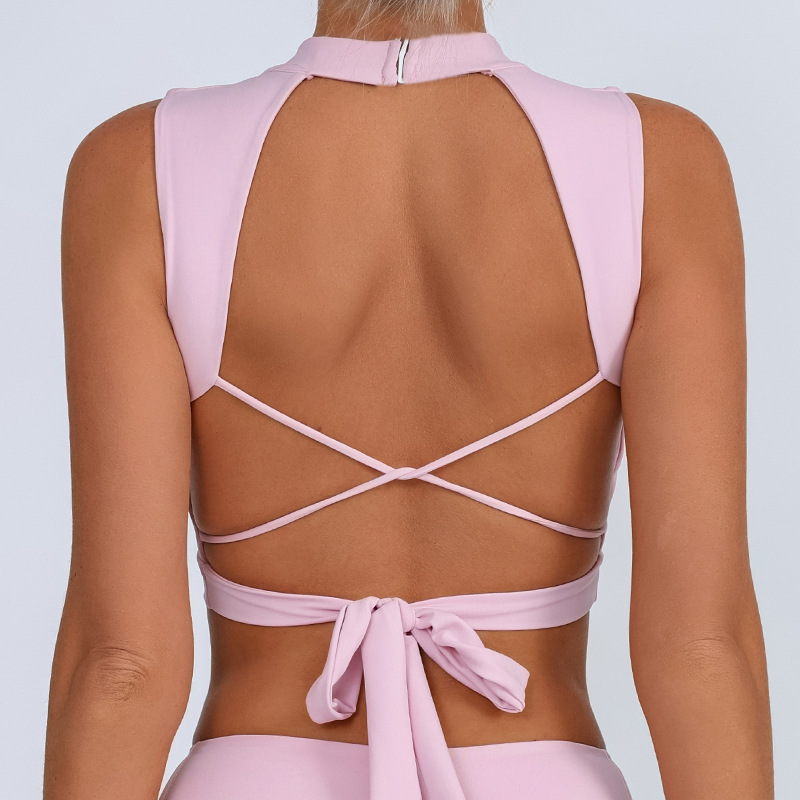 Comercio exterior europeo y americano personalizado deportes transfronterizos fitness top mujer de alta elasticidad y secado rápido con almohadilla para el pecho entrenamiento de yoga chaleco con cordones