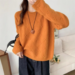 レトロなフックのセーターの女性の秋冬の新型のゆったりした怠惰な風は肩の袖の優しい丸首のプルオーバーのニットの上着を挿します。