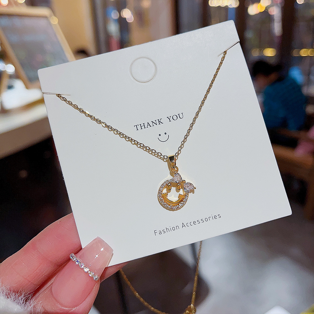 1 Piece Simple Style Smiley Face Titanium Steel Inlay Zircon Pendant Necklace_colorza_2