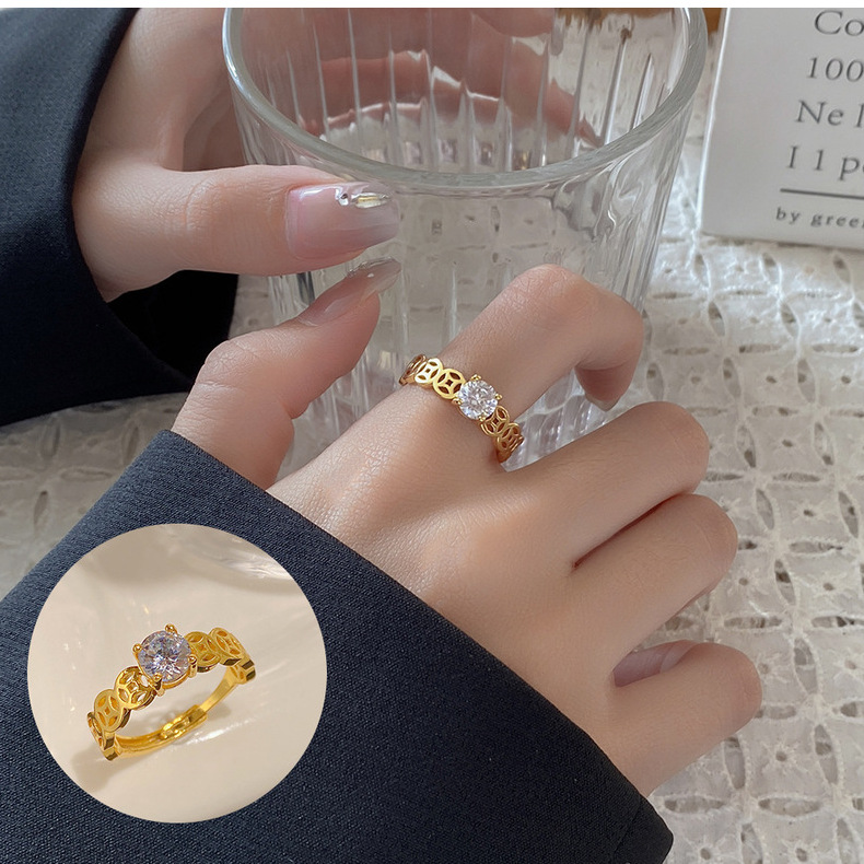 Simple Style Geometric Copper Inlay Zircon Open Ring 1 Piece