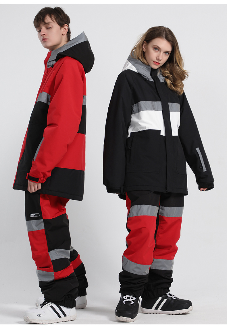 New snowsuit women's jacket warm clip cotton waterproof double board equipment reflective snowsuit men_voghion.com