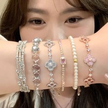 真金电镀锆石菱形花朵手链手环跨境轻奢高级感手环小众手饰批发女