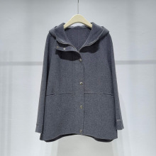 2025冬季新款女装休闲百搭连帽羊毛双面呢大衣外套女1GA270021