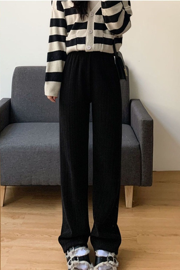 麦穗纹雪尼尔裤子女秋冬季宽松潮ins高街阔腿垂感加绒加厚休闲裤