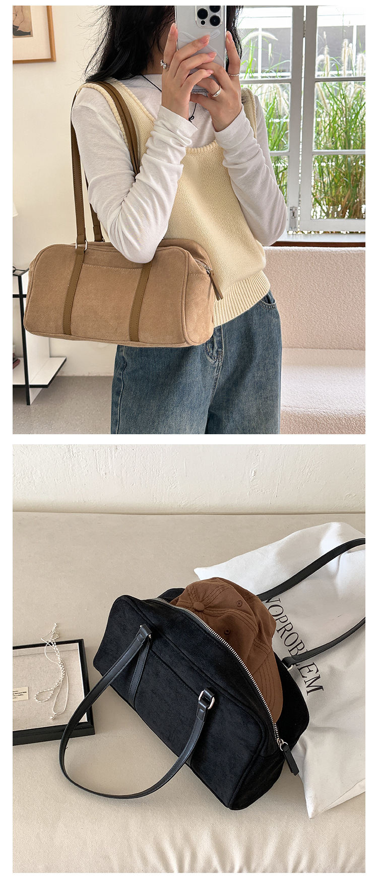 2024 suede autumn edition versatile shoulder bag, women's high-end sense, large capacity commuting plush bag_voghion.com