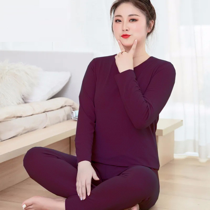 2025 invierno sin marcas de terciopelo calentamiento ropa interior pijamas para mujeres para aumentar el peso calentamiento base de cuello redondo conjunto de ropa para el hogar