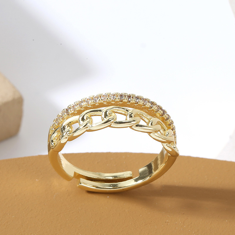 Korean simple copper inlaid zircon open copper ring female