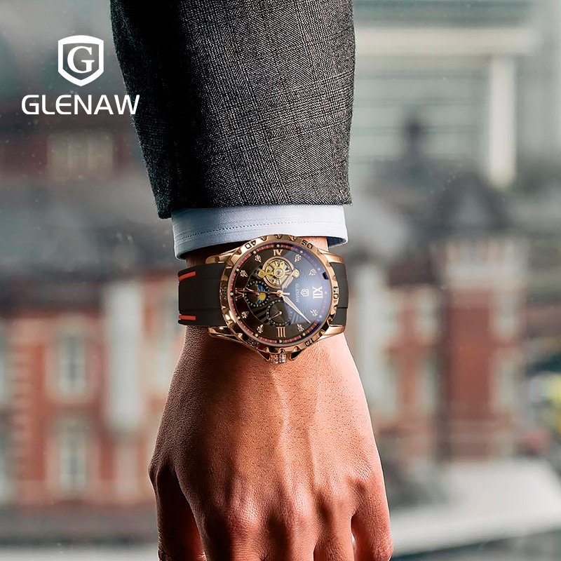 Đồng hồ nam tự động Glenn skeleton lộ máy dạ quang thể thao