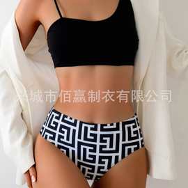 2025跨境新款时尚泳装分体两件套性感显瘦斜肩泡温泉女游泳衣女