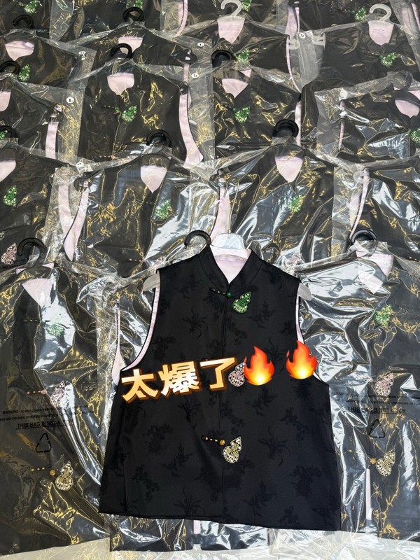 暗纹人丝香云纱提花经典直筒版型小立领设计精致玉珠葫芦马甲146|undefined