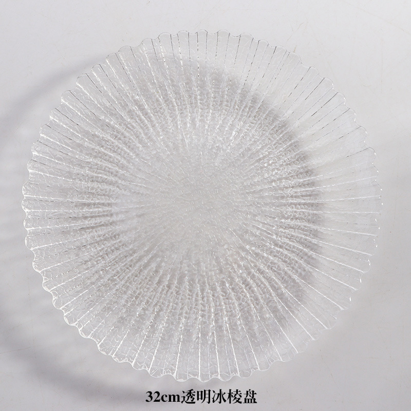 Bandeja de vidrio transparente de estilo insi, bandeja de frutas de borde de hielo, bandeja de postre de la Sala de estar doméstica, bandeja de frutas secas
