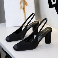 8320 French style high-heeled shoes for women, square toe versatile, thick high-heeled, back strap, shallow mouth, commuting, evening breeze, empty single shoes