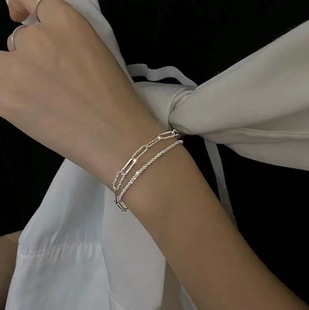 Sparkling Design Two-piece Light Luxury Geometric Necklace/Bracelet Cold Style High-grade Overlapped Versatile Necklace