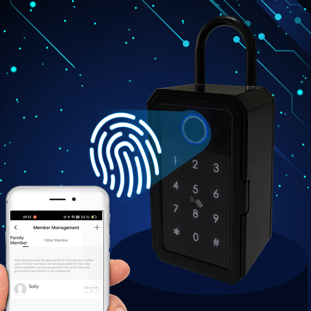 Negro graffiti Bluetooth inteligente clave caja huella digital contraseña Tarjeta de bloqueo teléfono móvil App remoto desbloqueo caja de bloqueo