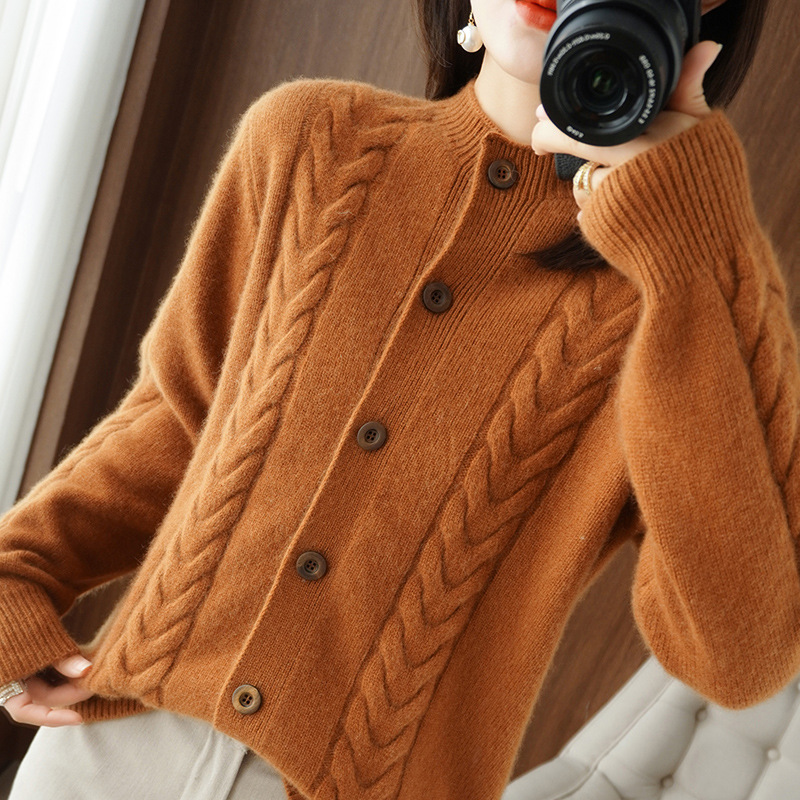 Damenbekleidung Lazy Style Pulloverjacke mit V-Ausschnitt, verdicktes Design, Strickjacke, stylisches Oberteil_voghion.com