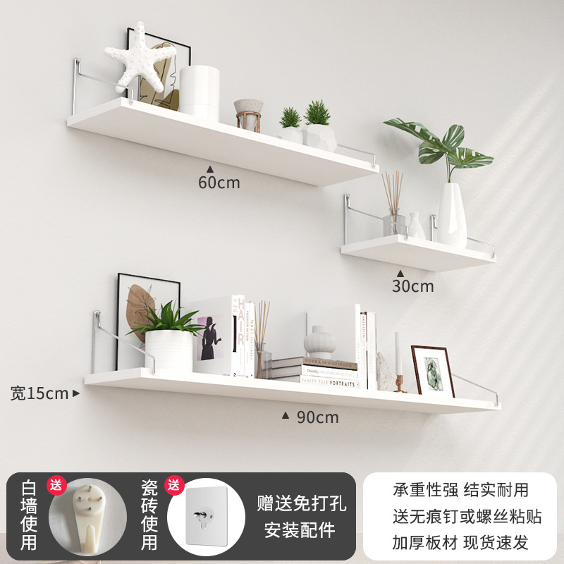 Estante de pared, instalación sin taladro, adecuado para cocina, sala de estar, dormitorio, estantería de madera recta para almacenamiento.