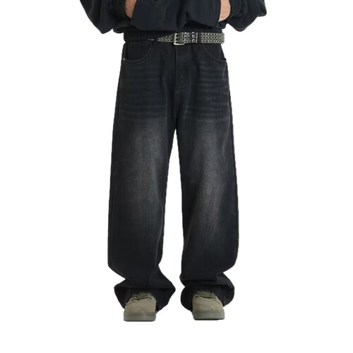 Blue washed cleanfit straight jeans, men's mopping casual pants, autumn American wide legs