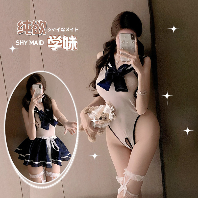 Sexy Lingerie with Open-Crotch Design, No Need to Take Off, Puffy Skirt Sailor Uniform, Campus Temptation Pure Desire Uniform for Women