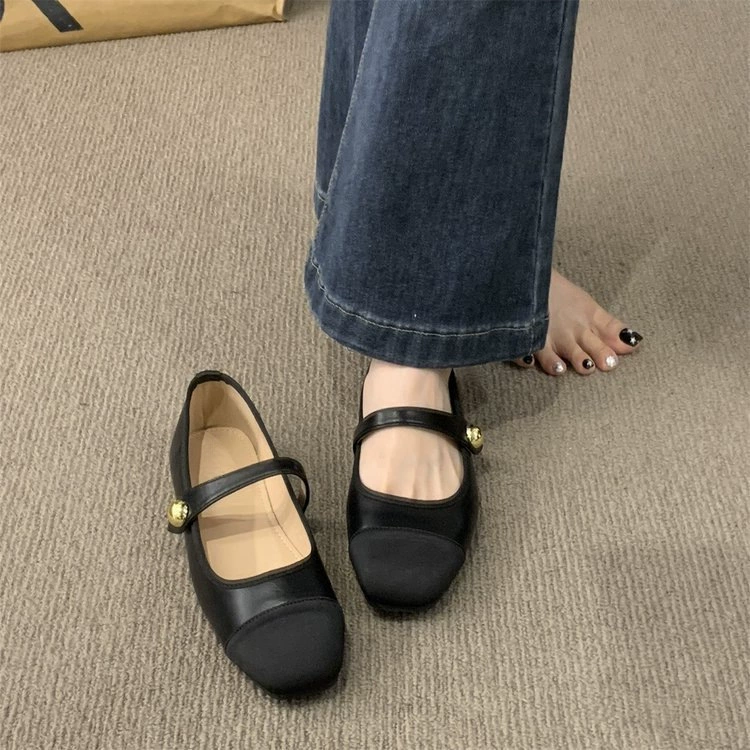 Ballet flats, women's summer low-cut shoes, French style, black/beige, sizes 35–40