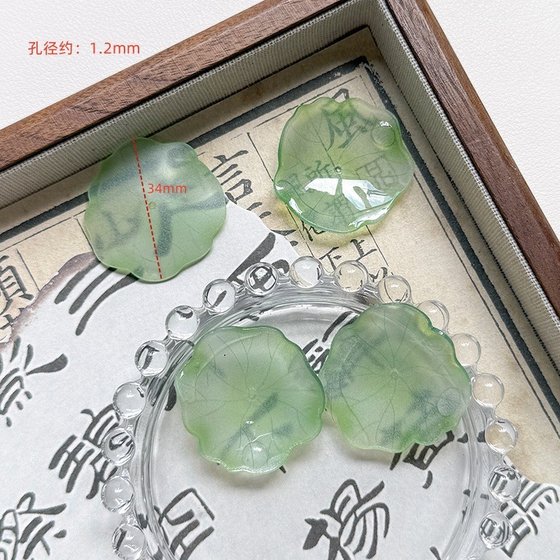 夏日荷花古风新中式莲花荷叶仿真水滴立体热缩片diy手工挂件|undefined