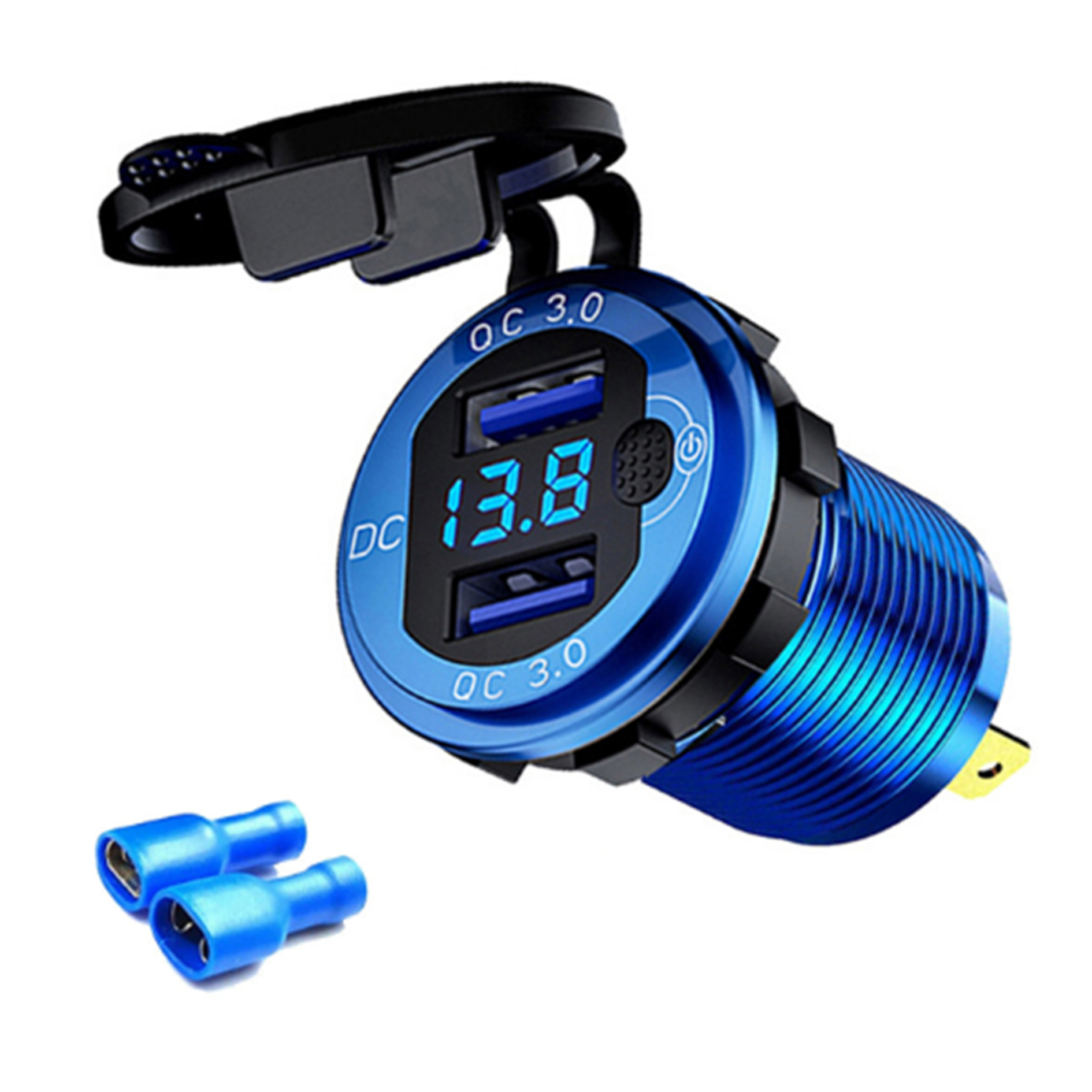 Nuevo coche RV coche modificado aleación de aluminio doble QC3.0 botón electrónico pantalla digital voltímetro Qualcomm carga rápida