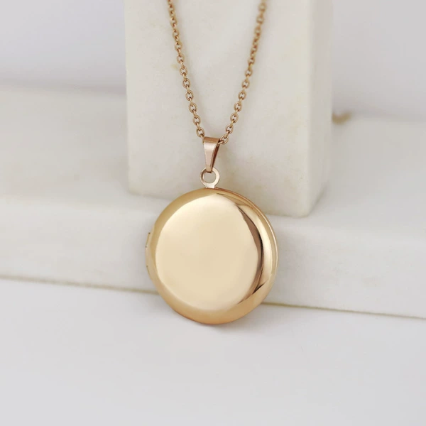 Glossy golden necklace, 27mm, pink gold