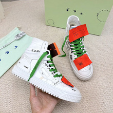 外贸欧洲站off潮牌男鞋真皮夏季透气高帮板鞋女个性百搭休闲运动