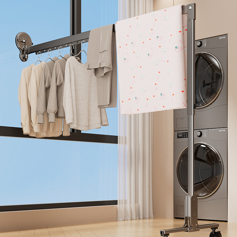 Jessite Double Suction Cup Floor-Standing Clothes Drying Rack Windproof Storage and Organization Wall Hanging Rack Aluminum Alloy Punch-Free Drying Rack