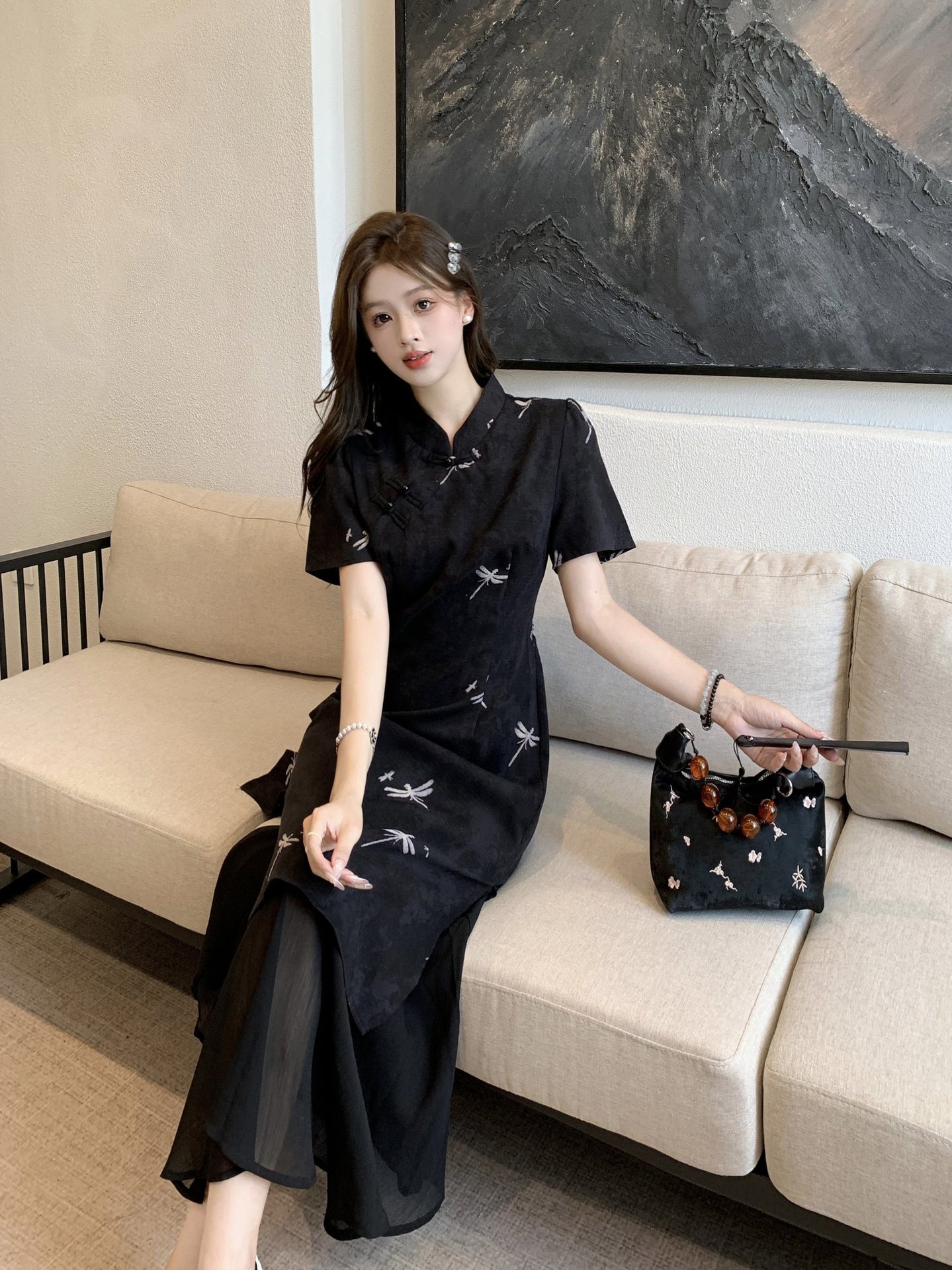 GraceChic New Chinese National Style Buttoned Cheongsam For Women Summer Plus Size Slimming High-end Elegant Long Dress_voghion.com