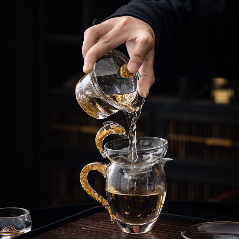 批发水晶玻璃茶具套装灌金箔轻奢盖碗整套功夫茶具茶杯家用定|undefined