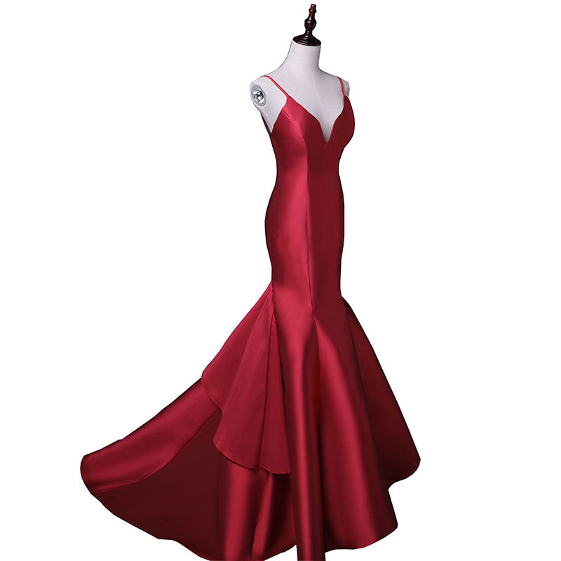 Europa y América del comercio exterior Amazon AliExpress deseo nuevo elegante simple Correa fishtail satén vestido de noche se puede personalizar