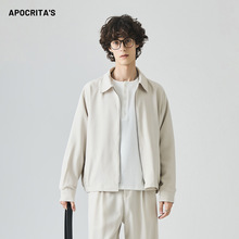 APO男装|跨境男士休闲夹克秋季高级感美式宽松翻领双拉链外套上衣