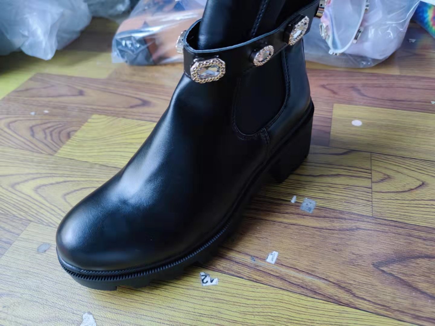 rhinestone buckle thick bottom thick heel short boots  NSYBJ138879