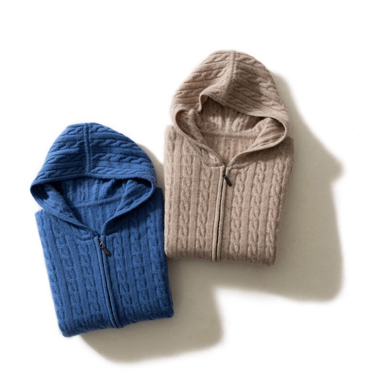 Autumn and Winter New 7-Pin Thickeneded Zipper Hooded Cashmere Sweater Men's Fashion Button Cardigan Jacket Sweater Drop Shipping