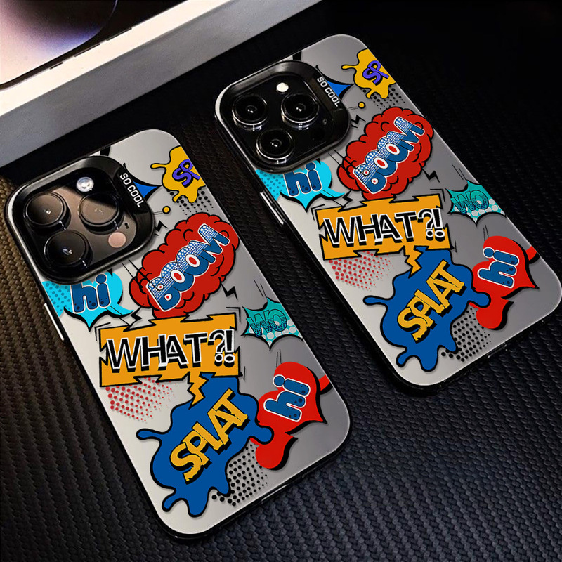 Creative Comic English-Style iPhone 17 Pro Max Phone Case, Suitable for Apple 15/14, Niche 14 Pro Large Hole Design