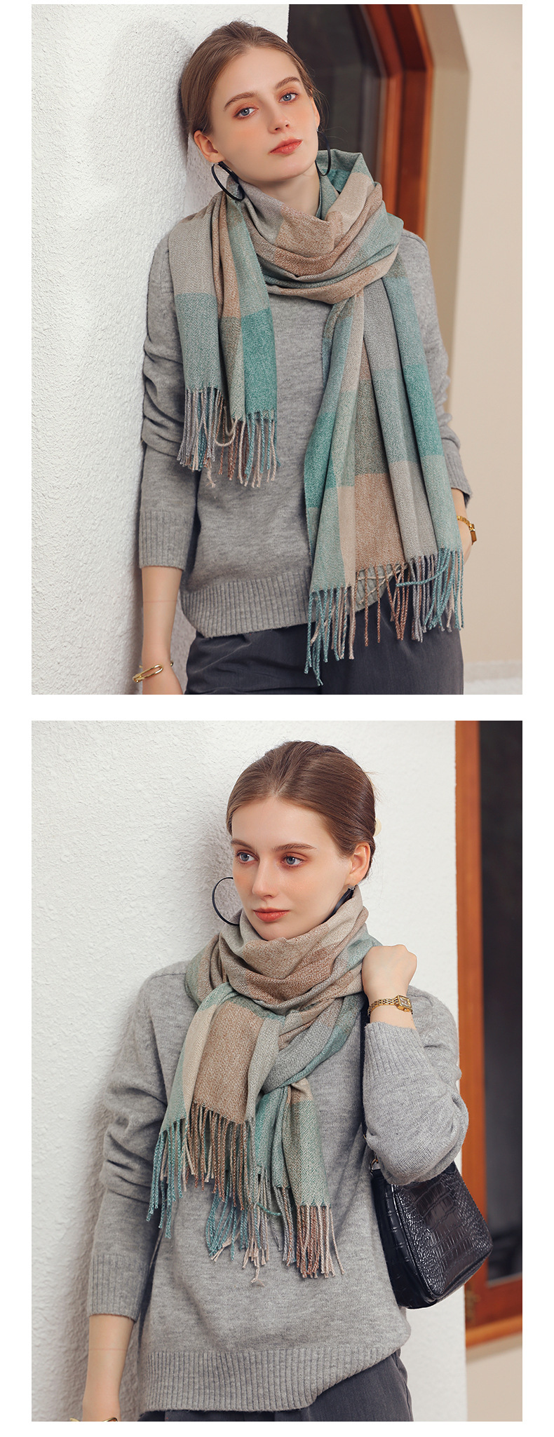 Fashionable Versatile Scarf Plaid Contrasting Cashmere Scarf Comfortable Fresh Sweet Shawl Scarf For Women_voghion.com