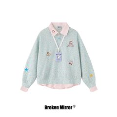 Broken Mirror 25秋季New甜美可爱撞色拼接假两件套头卫衣